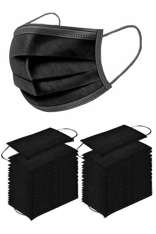 Black 50 PCS Face Mouth MASK. 3 Layer Filter, Dustproof, Earloop.
