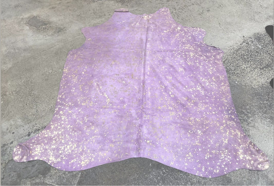 Gold flakes on pink suede cowhide - 7x8 ft